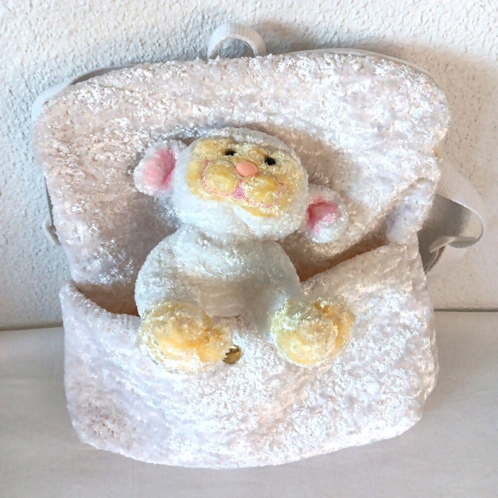 Commonwealth Snowy White Lamb Backpack Removable Plush Satin Lining Adjustable